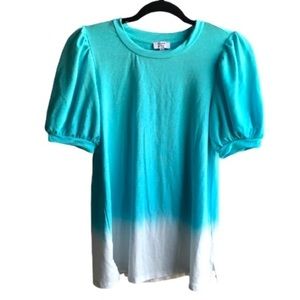 CROWN & IVY, Short Puff Sleeve Top, Size S, Turquoise Ombre
